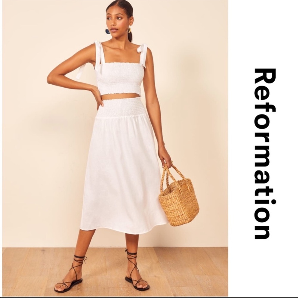 NEW Reformation White Linen Two Piece Set Size 8